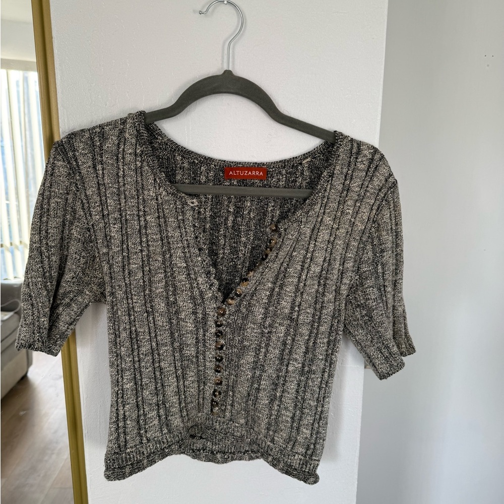 Altuzarra Black and Gray Striped Button-Down Top